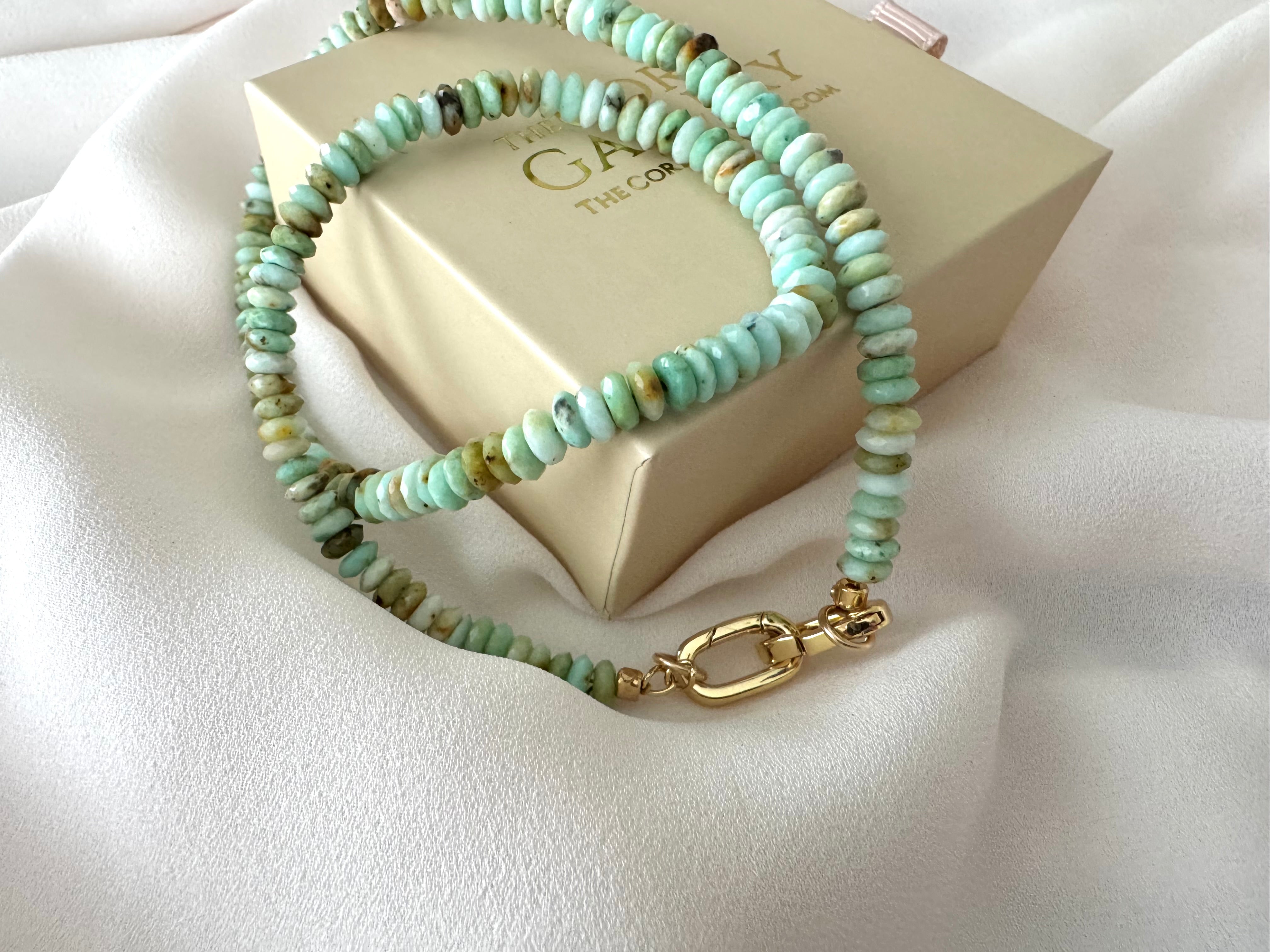Real Beaded Amazonite Necklace with Large Gold Filled Clasp -
