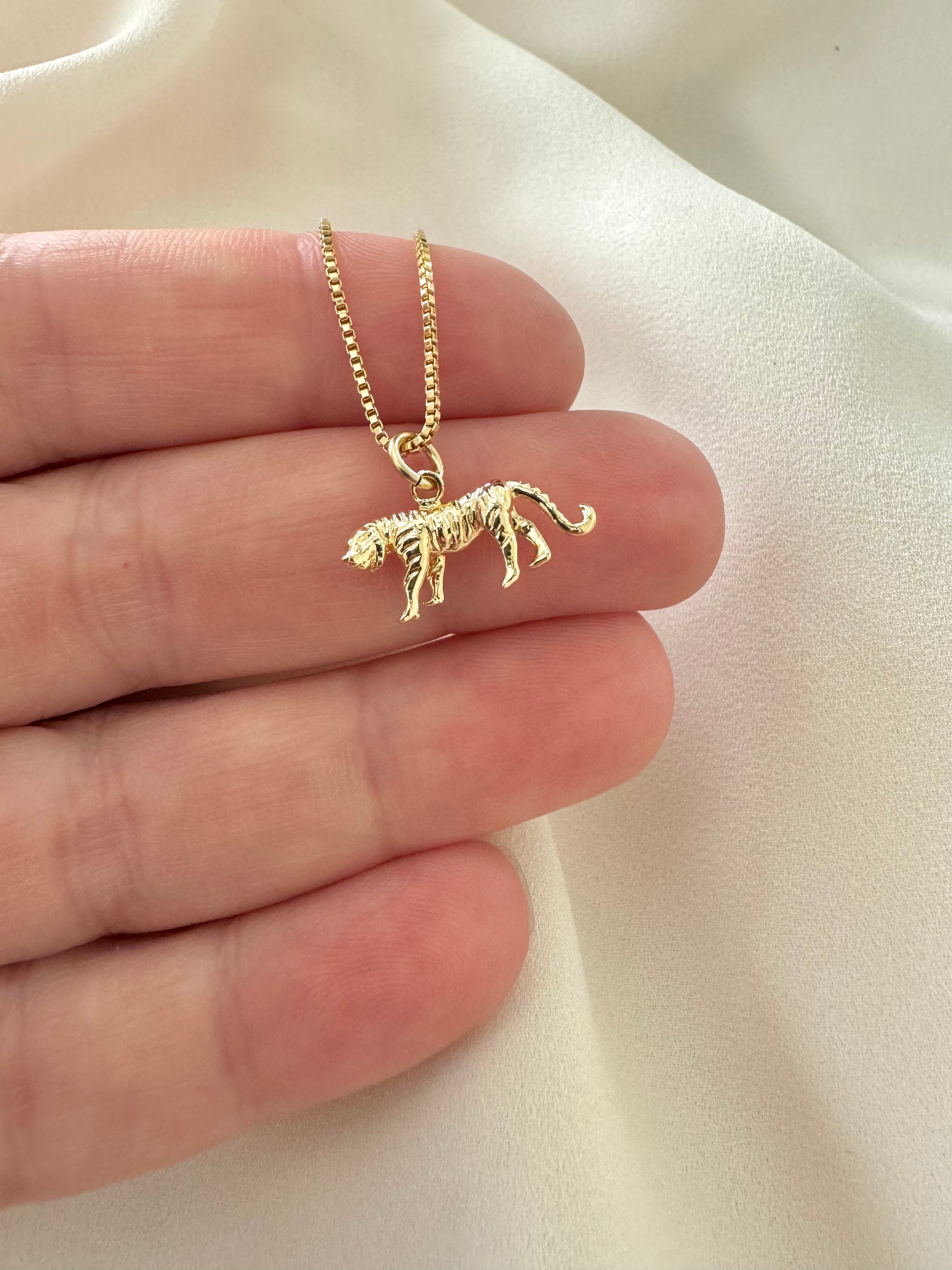 Gold Filled Tiger Pendant Necklace - Box Chain - Figaro Chain – The ...