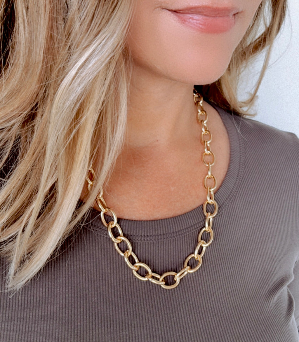 Women's Gold Filled Oblong Thick Link Chain Necklace - Fully Adjustable - Stacking Necklace - Christmas Gift Idea - Lariat