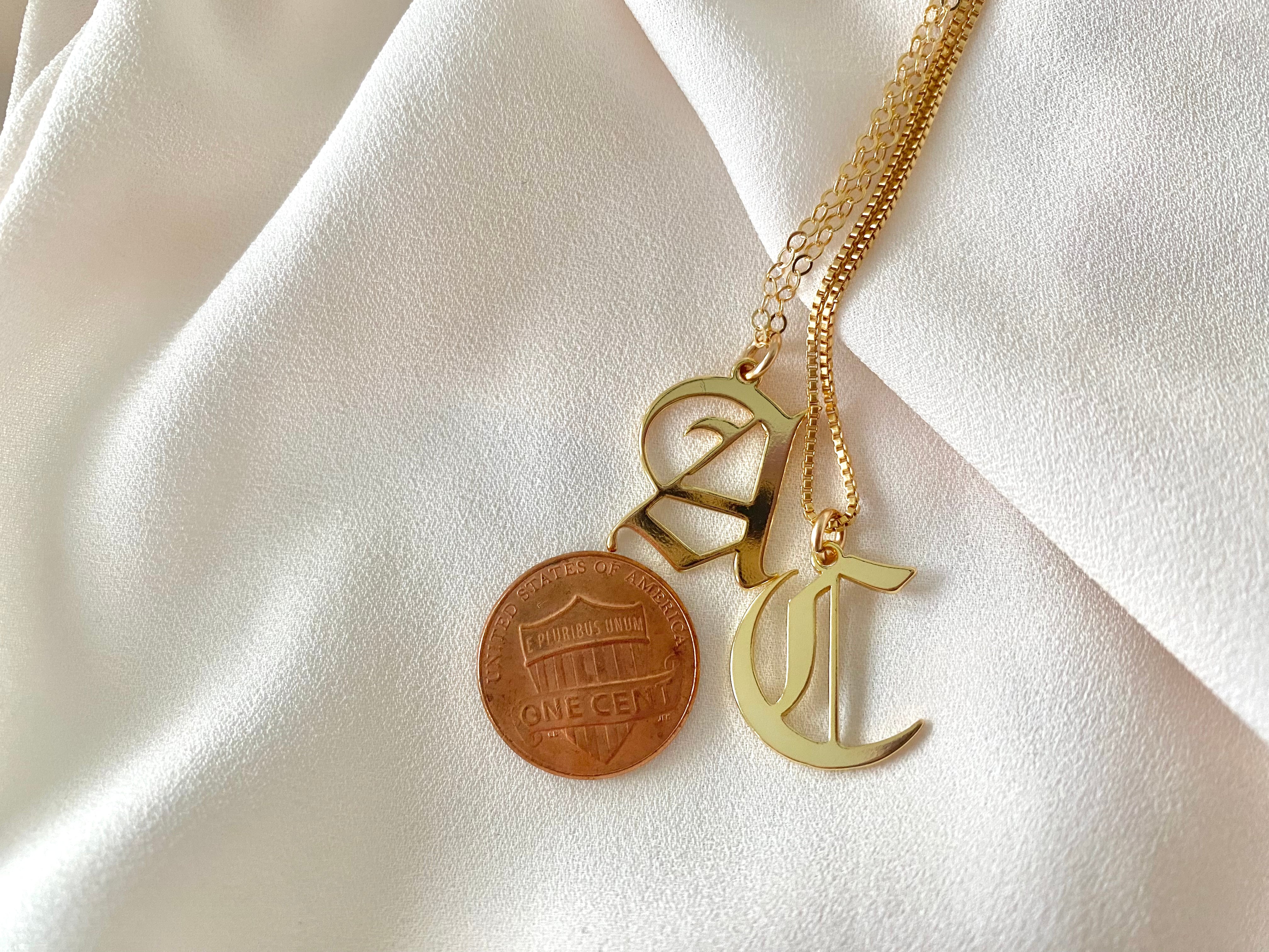 Gold Filled Old English Upper Case Letter Necklace {16 and 18 inches}