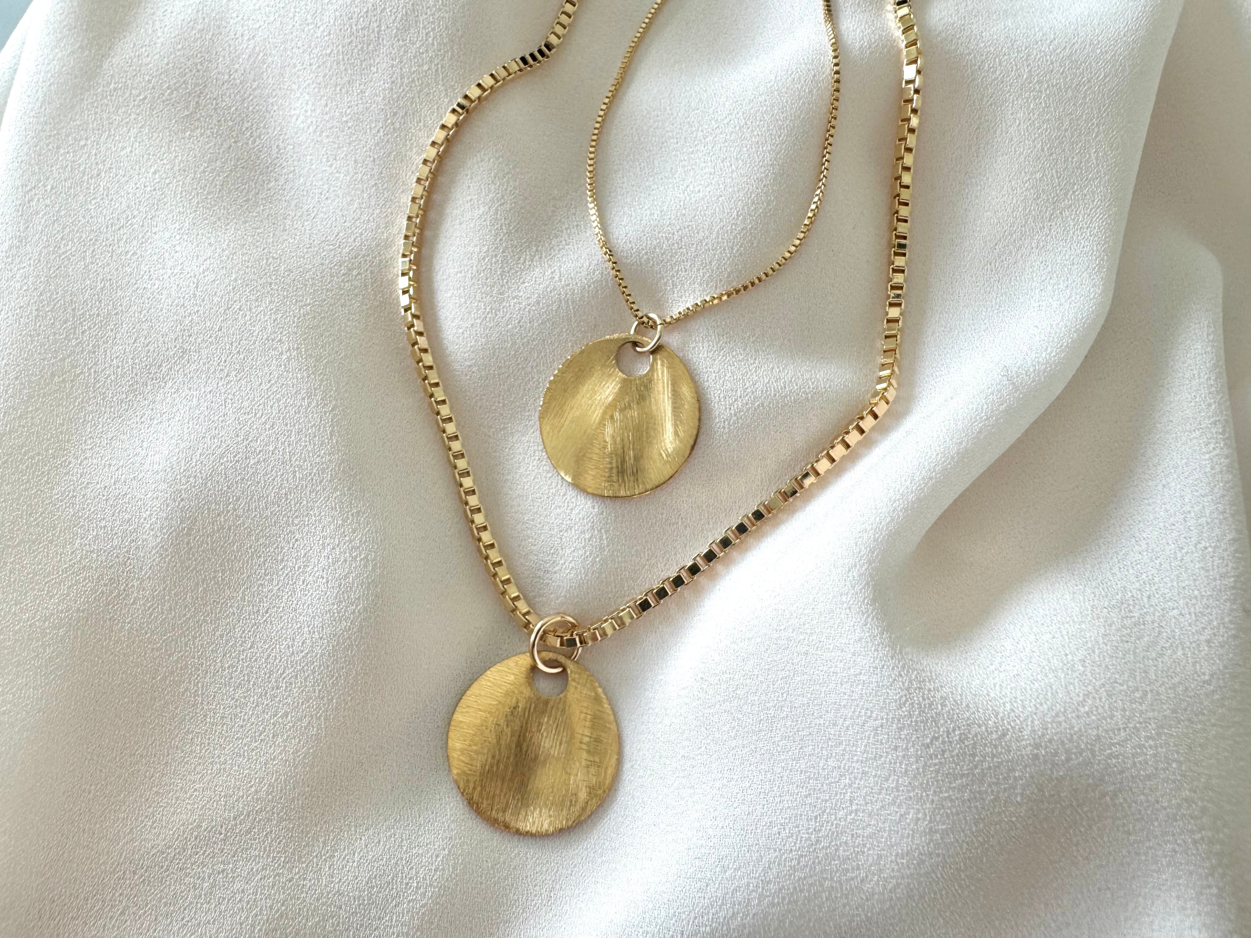 Gold Brushed Wavy Coin Necklace - Box Chain - Figaro Chain - Paperclip Chain