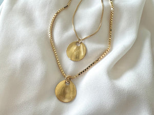 Gold Brushed Wavy Coin Necklace - Box Chain - Figaro Chain - Paperclip Chain