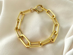 24k Gold Filled Chunky Paperclip Link Chain Bracelets for Layering - Christmas Gift for Women