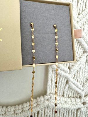 Gold Filled Dusters - Mirror Chain Drop Earrings for Women - Dangly Links Posts - Waterfall Earrings -