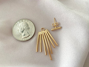 Gold Fringe Spike Earring Jackets - Gold Filled Line Bar Studs - 2 in 1 Earrings Set
