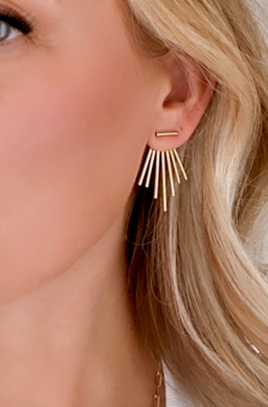 Gold Fringe Spike Earring Jackets - Gold Filled Line Bar Studs - 2 in 1 Earrings Set