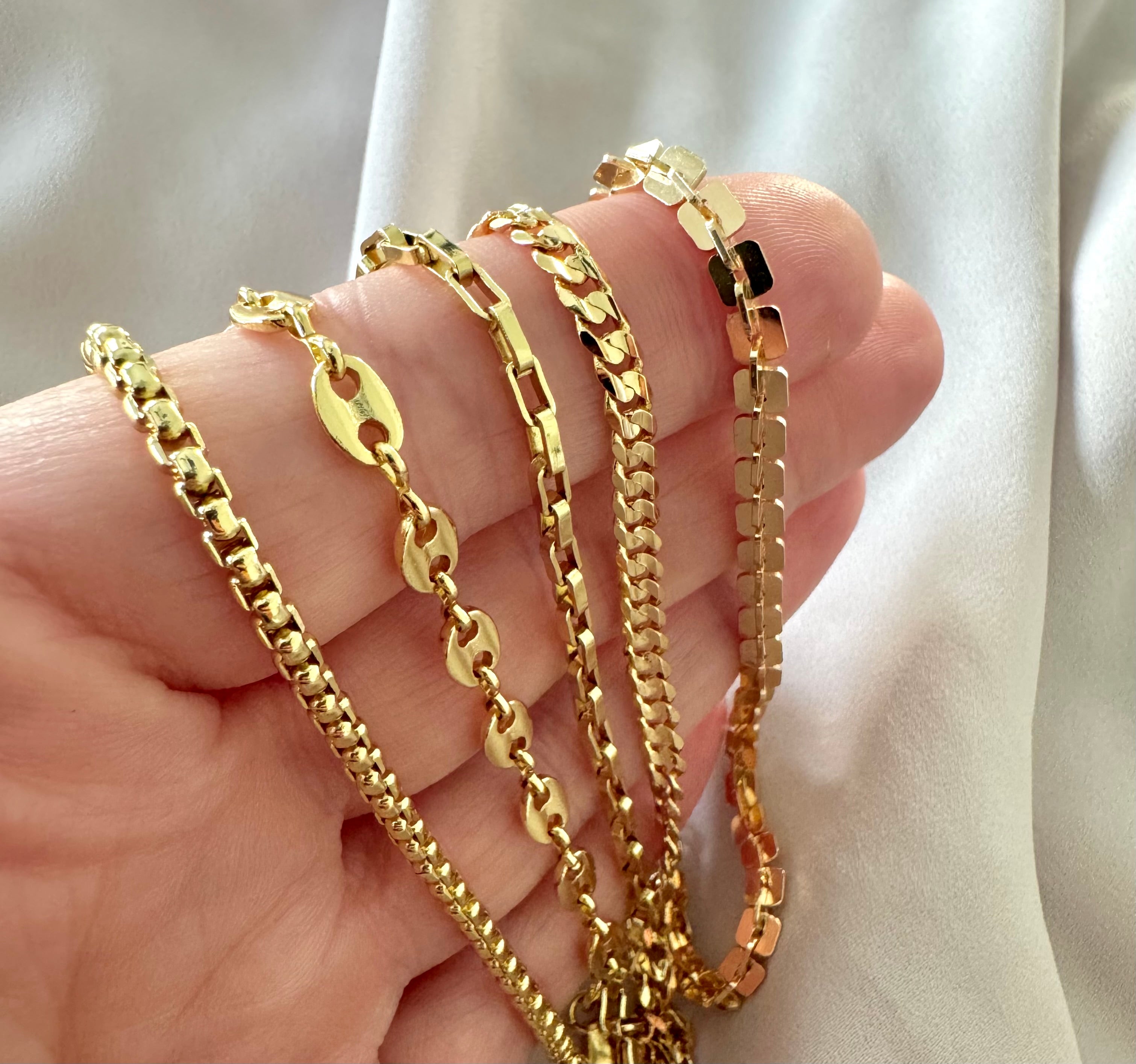 Gold Filled Stacking Bracelets Thick Rolo Chain Anchor Mariner Chain Rectangle Paperclip