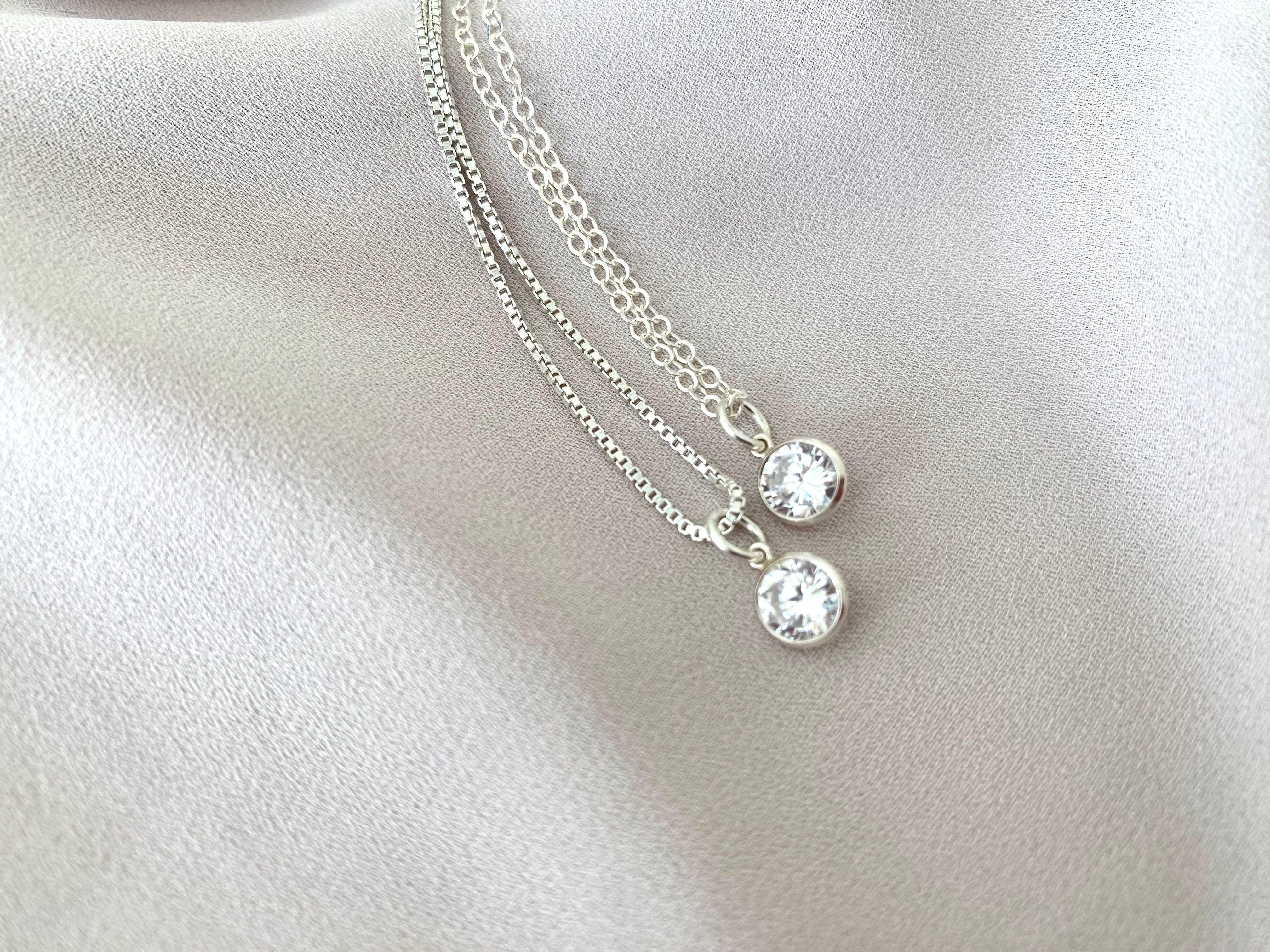 Sterling Silver CZ Charm Necklace April Birthstone Jewelry Silver Box Chain Minimalist Sterling Crystal Pendant Necklace Christmas Gifts
