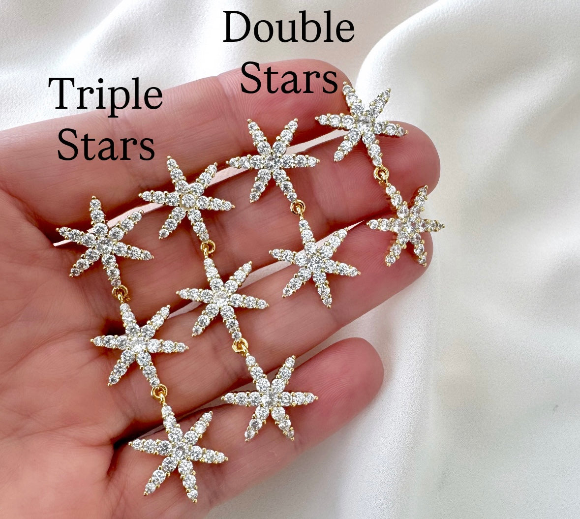 Gold Filled Micro Pave Dangle Drop Star Earrings - Cocktail Party Holiday Jewelry