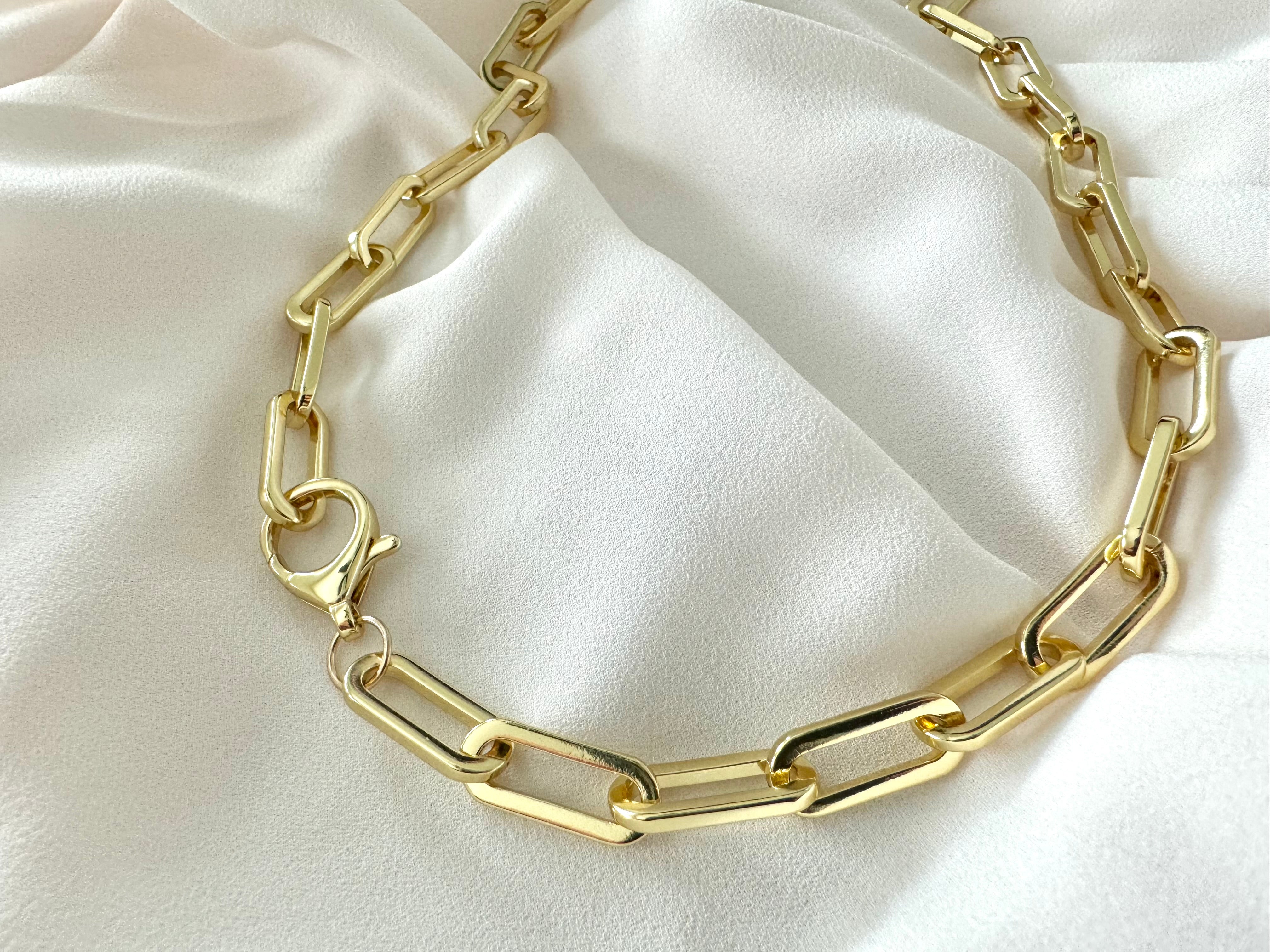 Gold Filled Thick Paperclip Link Chain Necklace - FULLY ADJUSTABLE - Lariat Necklace - Rectangle Link Chain