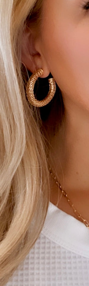 Chunky Woven Hoop Earrings - Gold Filled