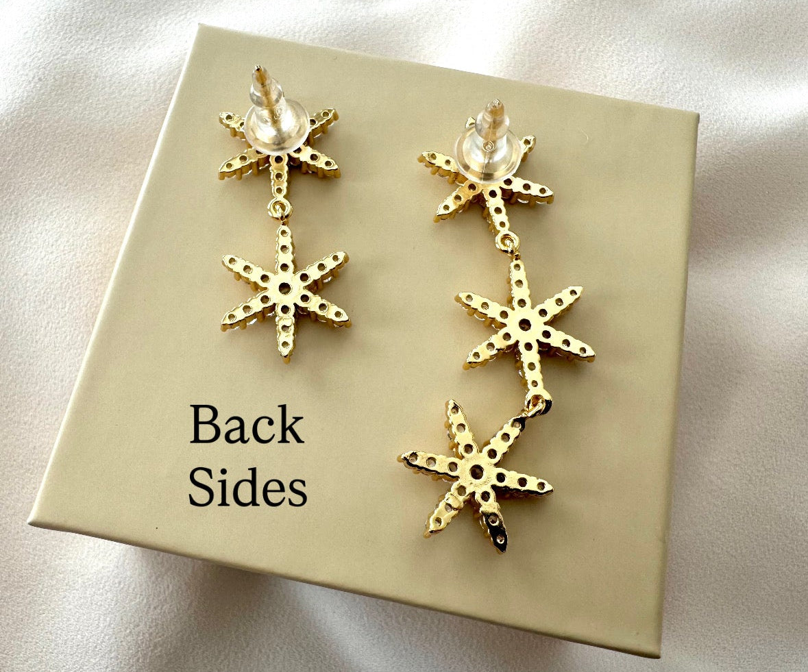 Gold Filled Micro Pave Dangle Drop Star Earrings - Cocktail Party Holiday Jewelry