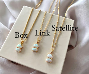 Dainty Opal Necklace October Birthstone Jewelry Gold Filled Opal Pendant Double Opal Stones Charm Genuine Opal Crystal Necklaces Gift Idea