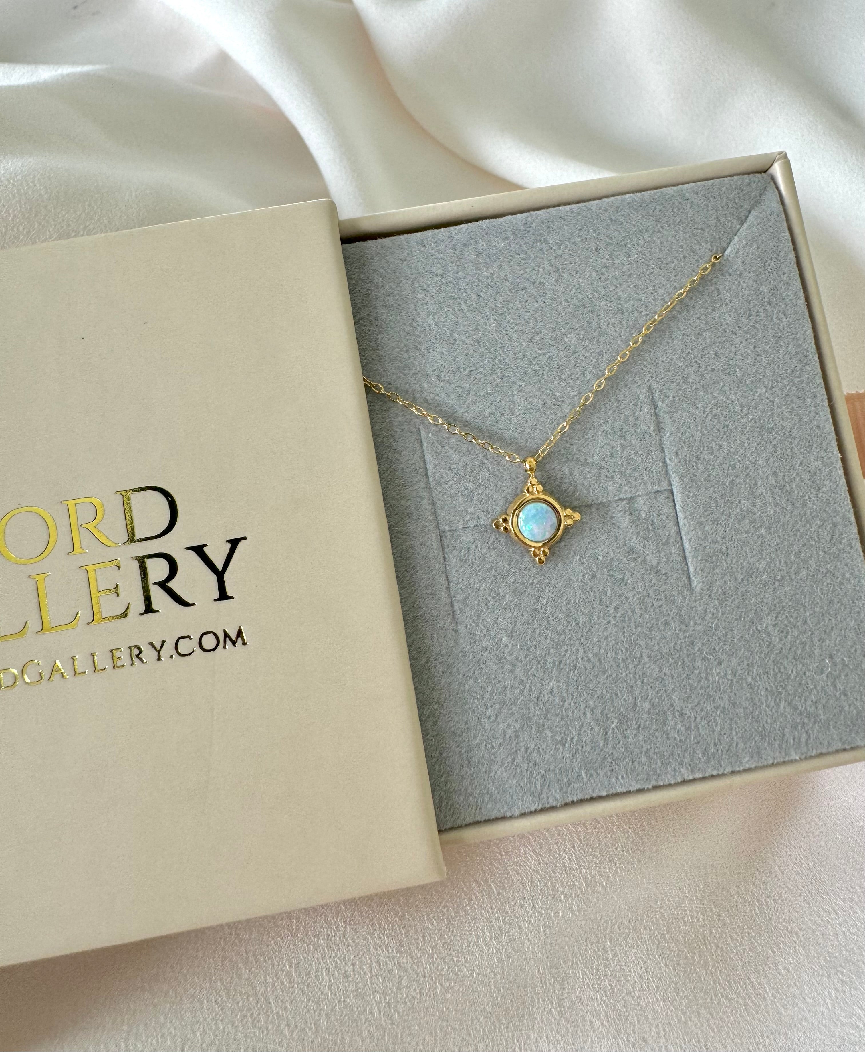 Dainty Blue Opal Pendant Necklace - October Birthstone - Gold Filled Chain