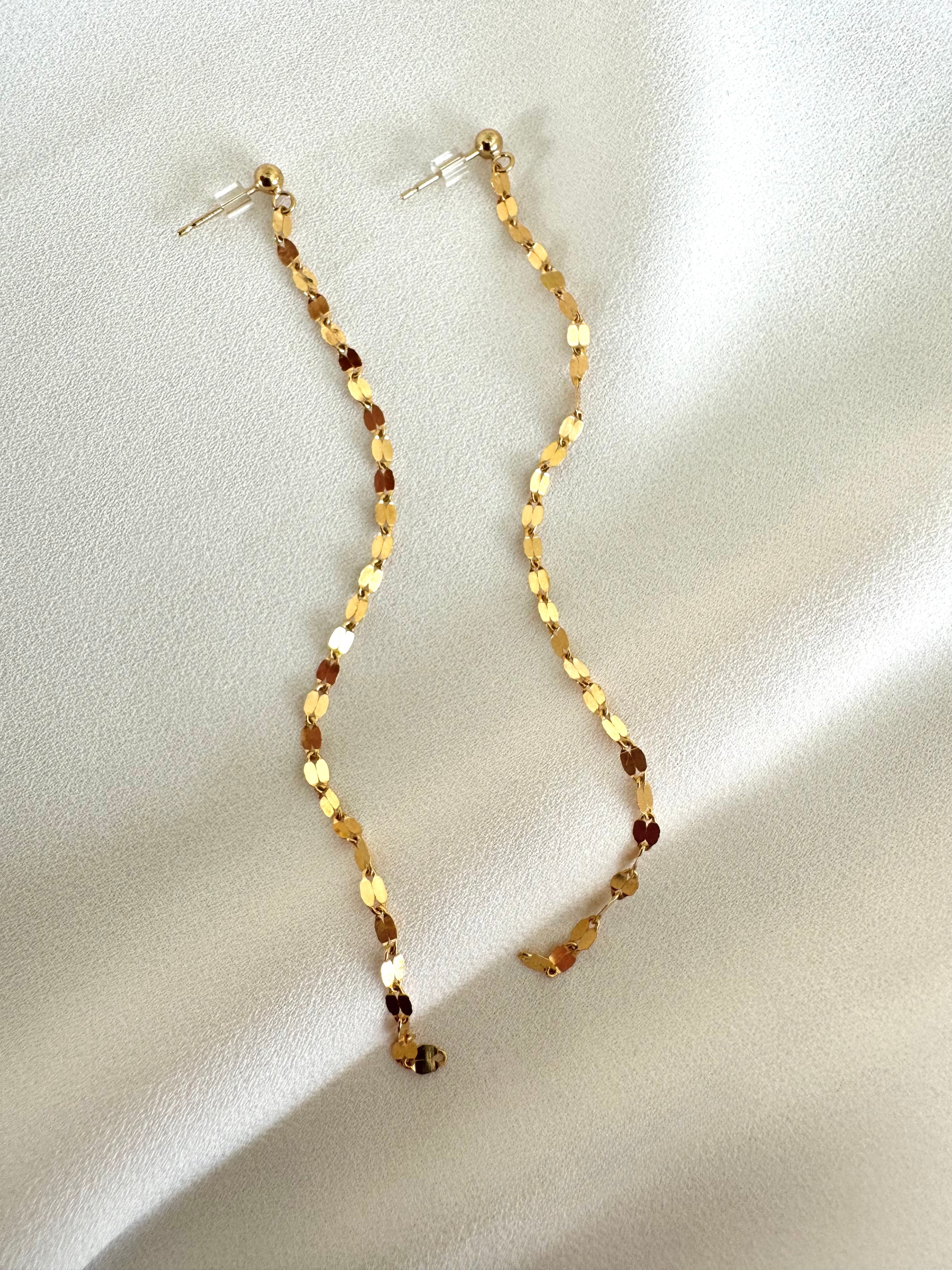Gold Filled Dusters - Mirror Chain Drop Earrings for Women - Dangly Links Posts - Waterfall Earrings -