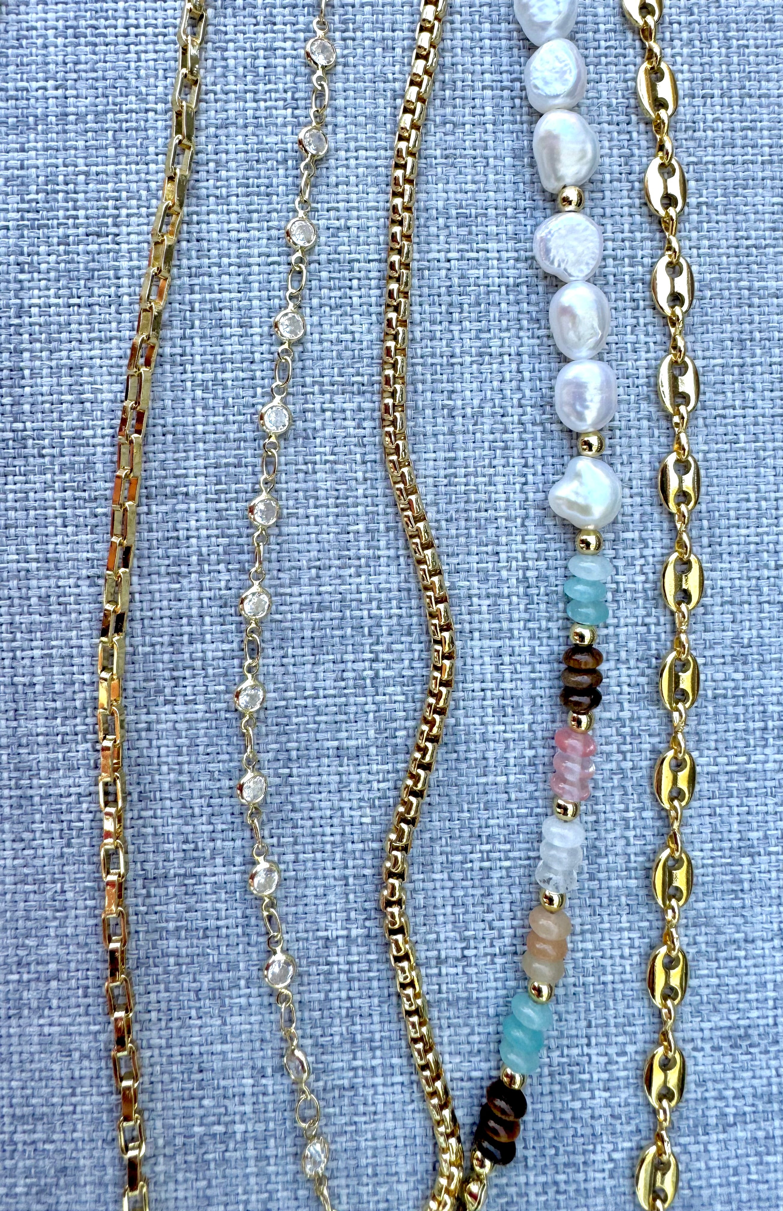 Keshi Pearl + Gemstone Bracelet - Gold Filled Mariner Chain Bracelet - Rolo Bracelet - Paperclip Chain