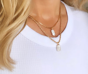 Modern Pearl Necklace Gold Filled Rope Chain Oblong Pearl Pendant Necklace June Birthstone Boho Style Necklace Minimalist Jewelry Christmas