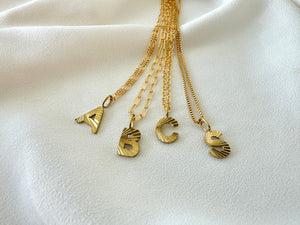 Gold Filled Shiny Reflective Etched Letter Charm Necklace - Initial Pendants