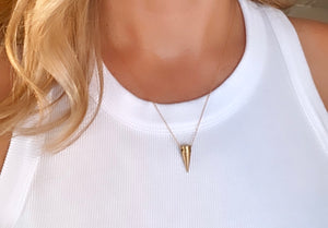 Edgy Gold Spike Charm Necklace - Chunky Spike Pendant Necklace