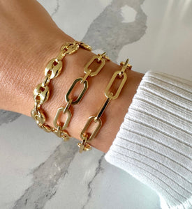 24k Gold Filled Chunky Paperclip Link Chain Bracelets for Layering - Christmas Gift for Women