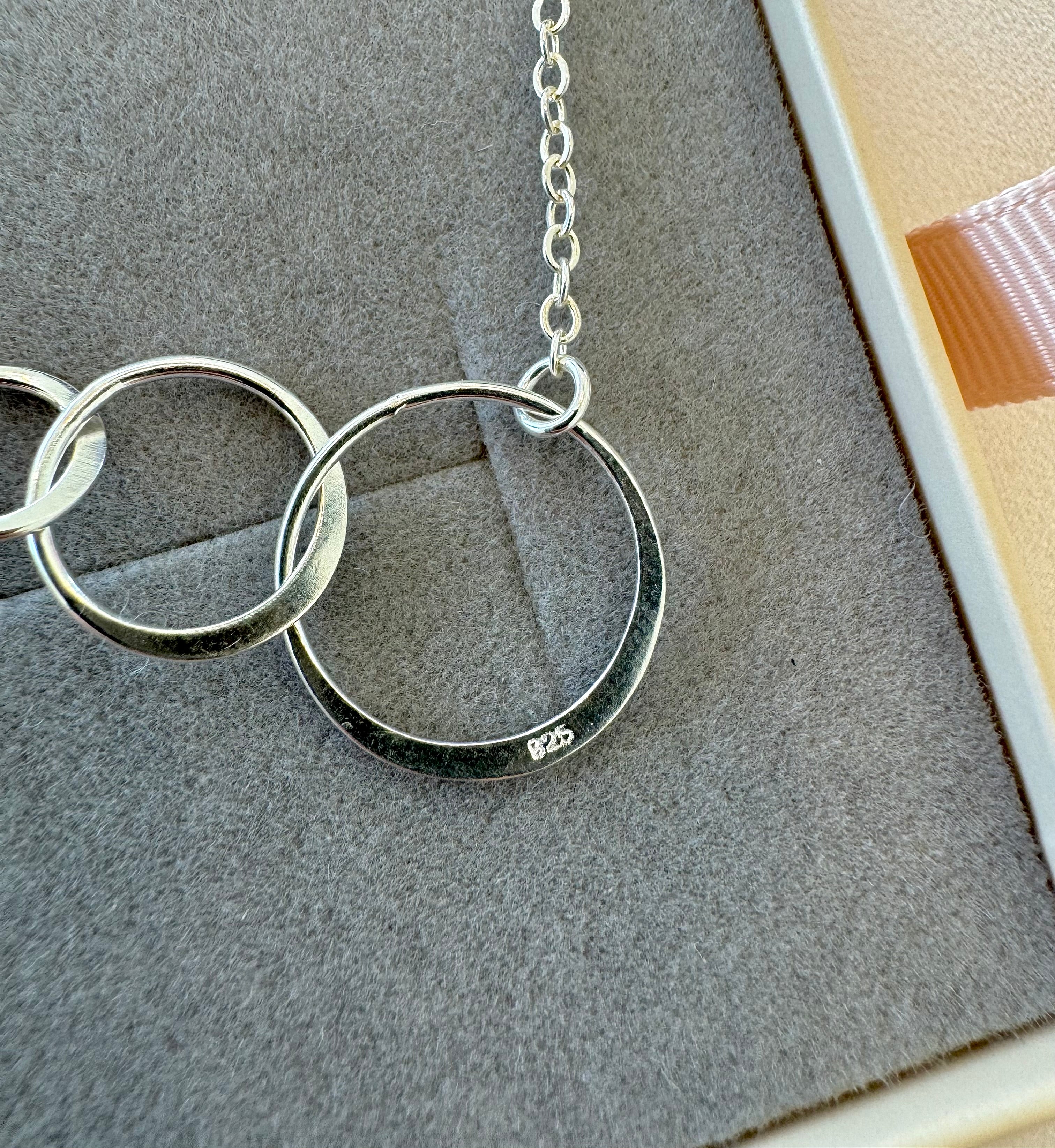 Sterling Silver 3 Linked Rings Circles Necklace -