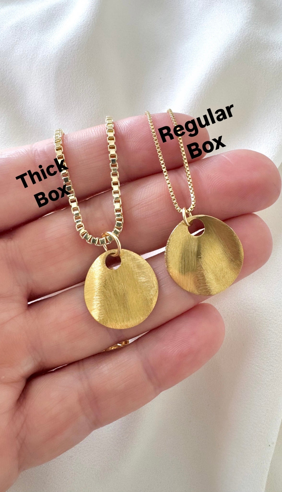 Gold Brushed Wavy Coin Necklace - Box Chain - Figaro Chain - Paperclip Chain