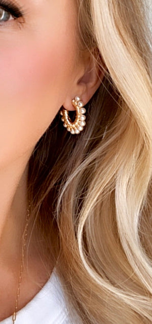 Gold Filled Chunky Pearl Hoop Earrings - June Birthstone Jewelry