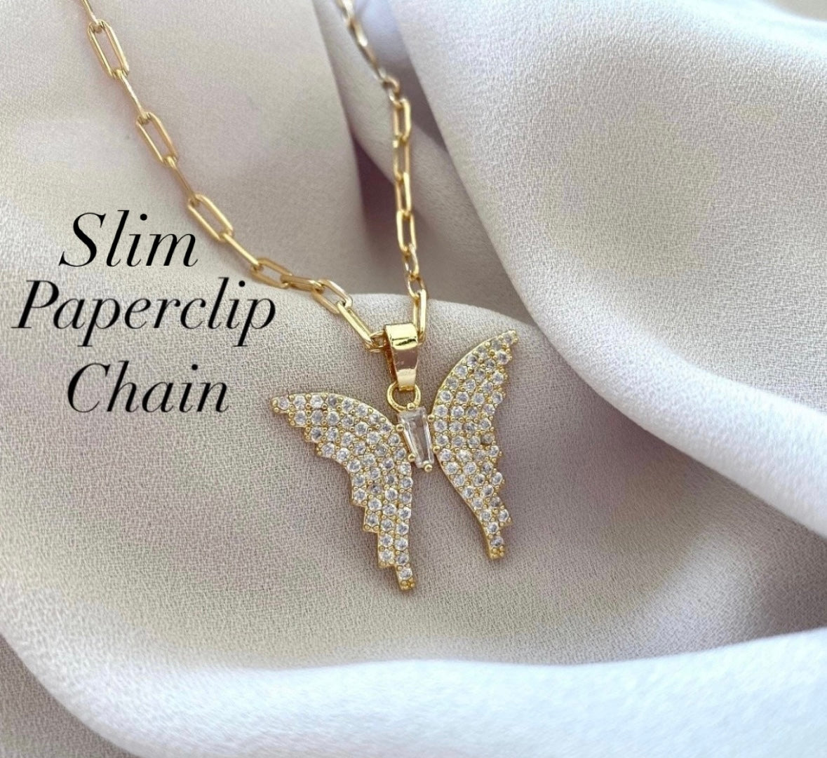 Gold Filled Micro Pave Butterfly Pendant Necklace - April Birthstone