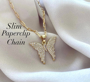 Gold Filled Micro Pave Butterfly Pendant Necklace - April Birthstone