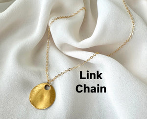 Gold Brushed Wavy Coin Necklace - Box Chain - Figaro Chain - Paperclip Chain