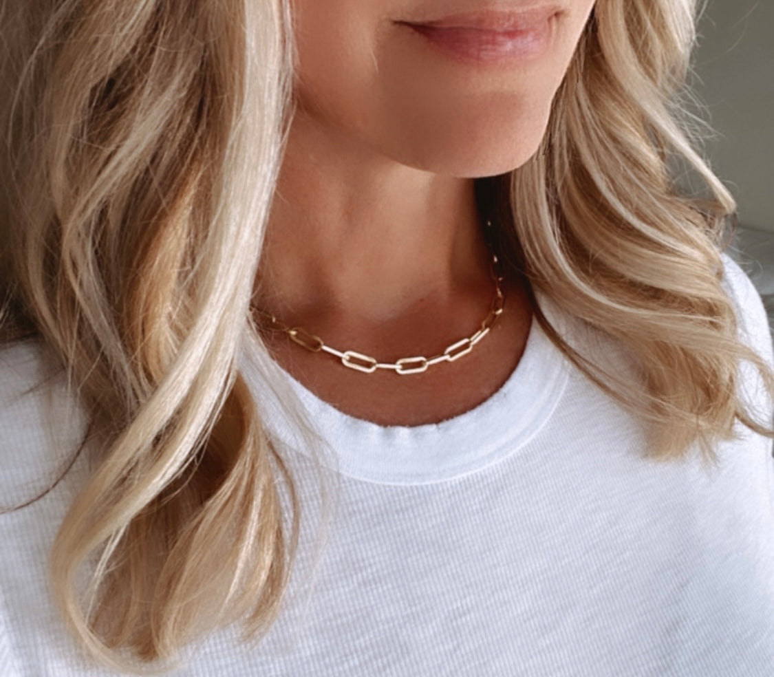 Gold Filled Thick Link Paperclip Chain Necklace - Stacking Necklaces