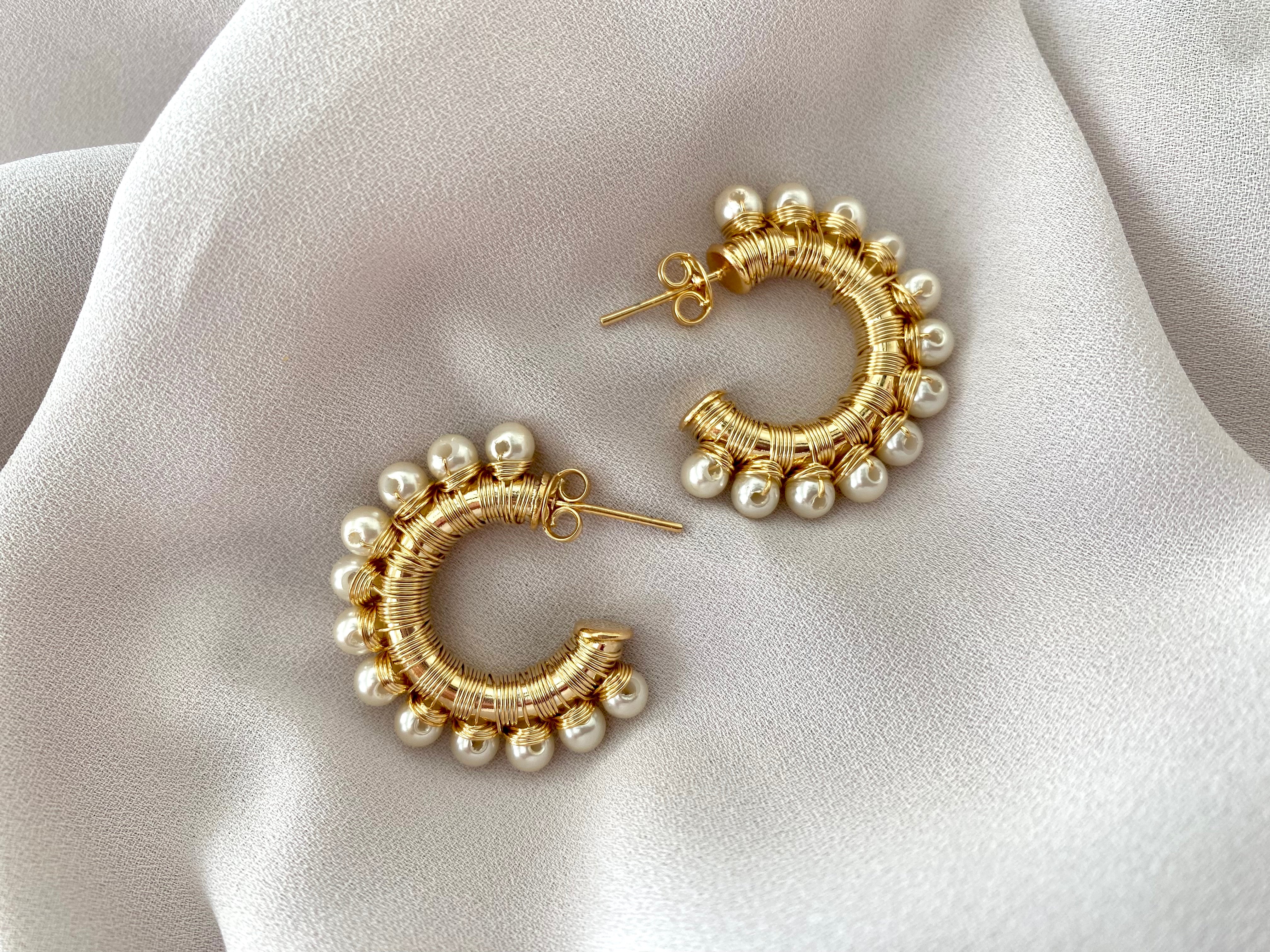 Gold Filled Chunky Pearl Hoop Earrings - June Birthstone Jewelry