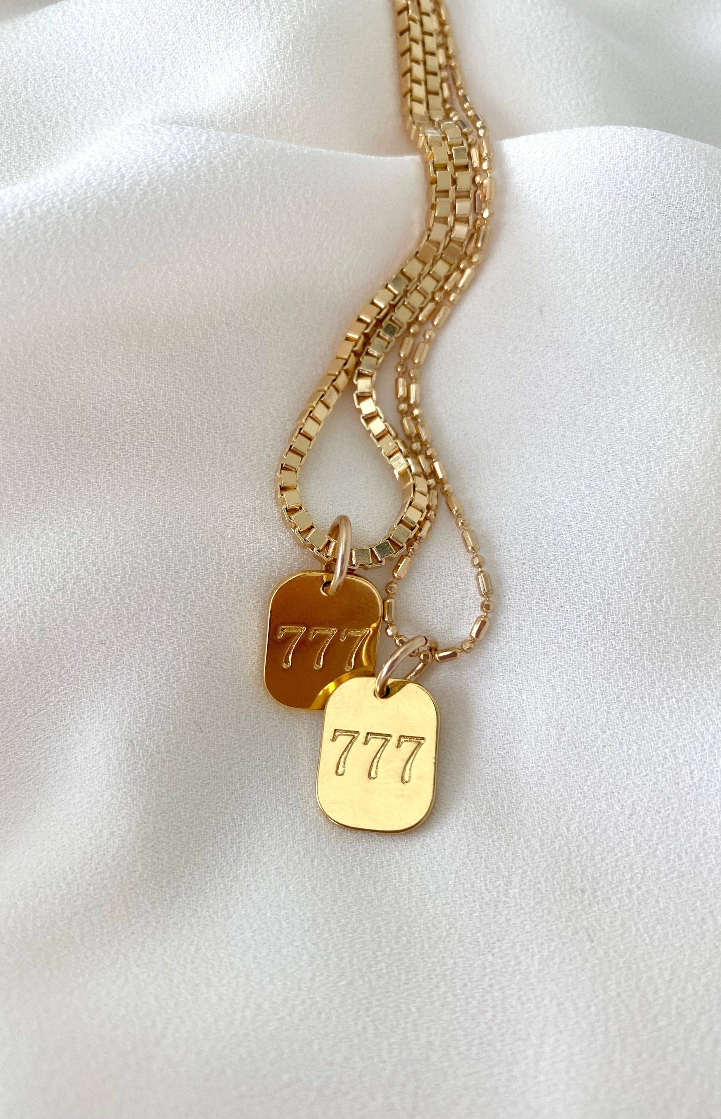 Gold Filled 777 Pendant Necklace Chunky Box Chain Thick Paperclip Necklace Religious Pendant Angel Necklace Numbers Charm Meaningful Gifts