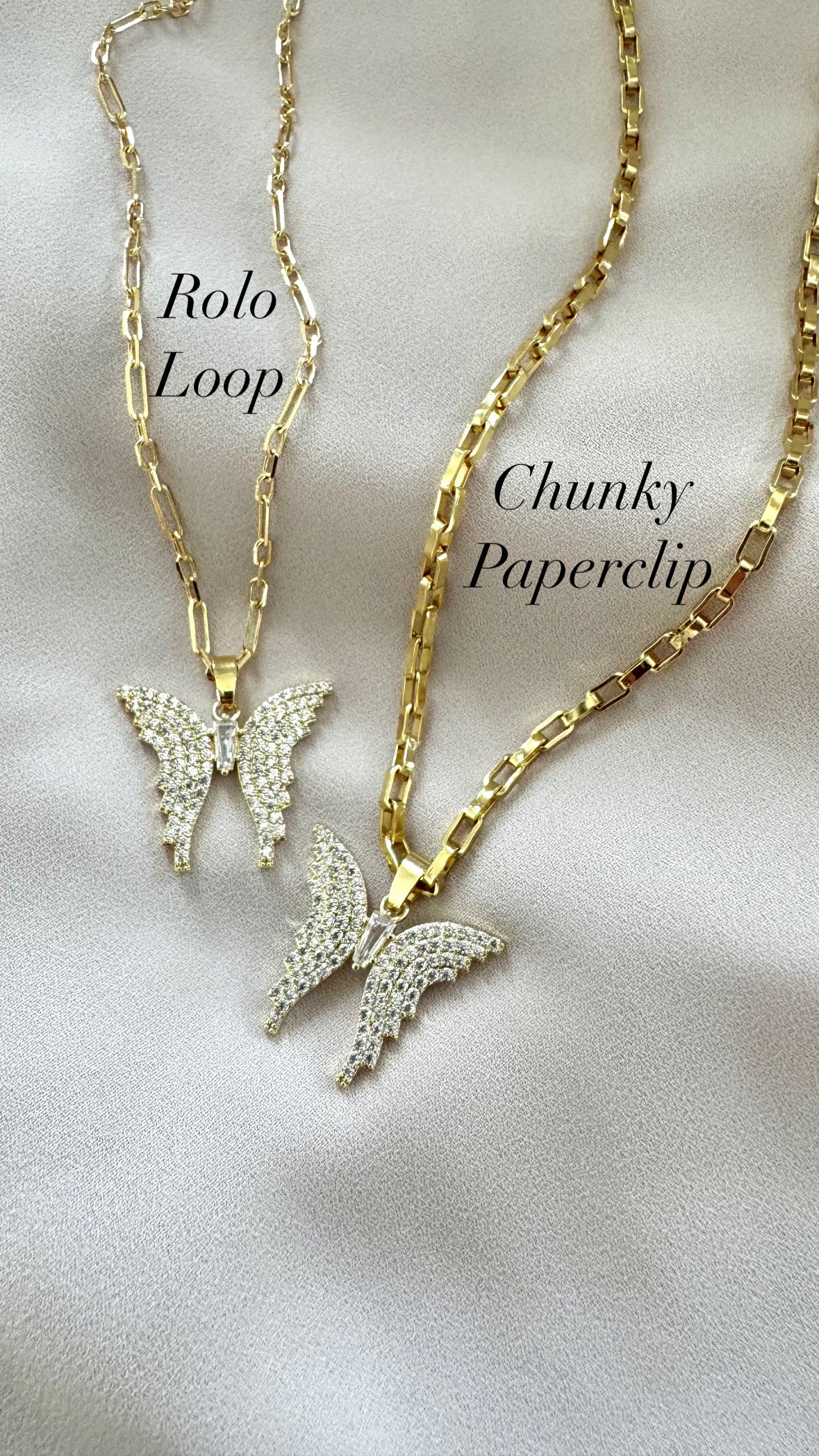 Gold Filled Micro Pave Butterfly Pendant Necklace - April Birthstone