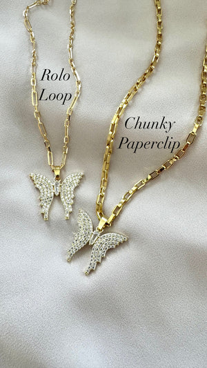 Gold Filled Micro Pave Butterfly Pendant Necklace - April Birthstone