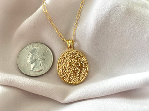 Gold Phaistos Medallion Necklace - Chunky Gold Coin Necklace - Paperclip - Figaro - Box Chain