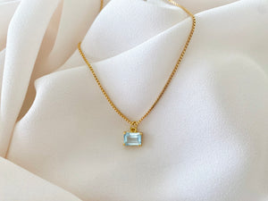 Dainty Aquamarine Pendant Necklace - March Birthstone - Prong Setting - Gold Filled Chain