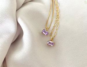 Dainty Amethyst Pendant Necklace - February Birthstone - Prong Setting - Gold Filled Chain