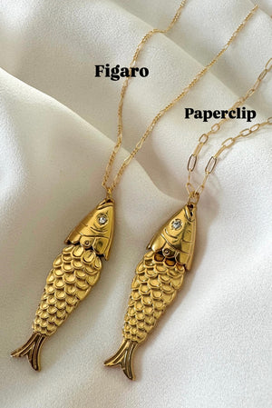 Articulated Gold Sardine Fish Pendant Necklace - Gold Filled Chain