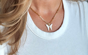 Gold Filled Micro Pave Butterfly Pendant Necklace - April Birthstone