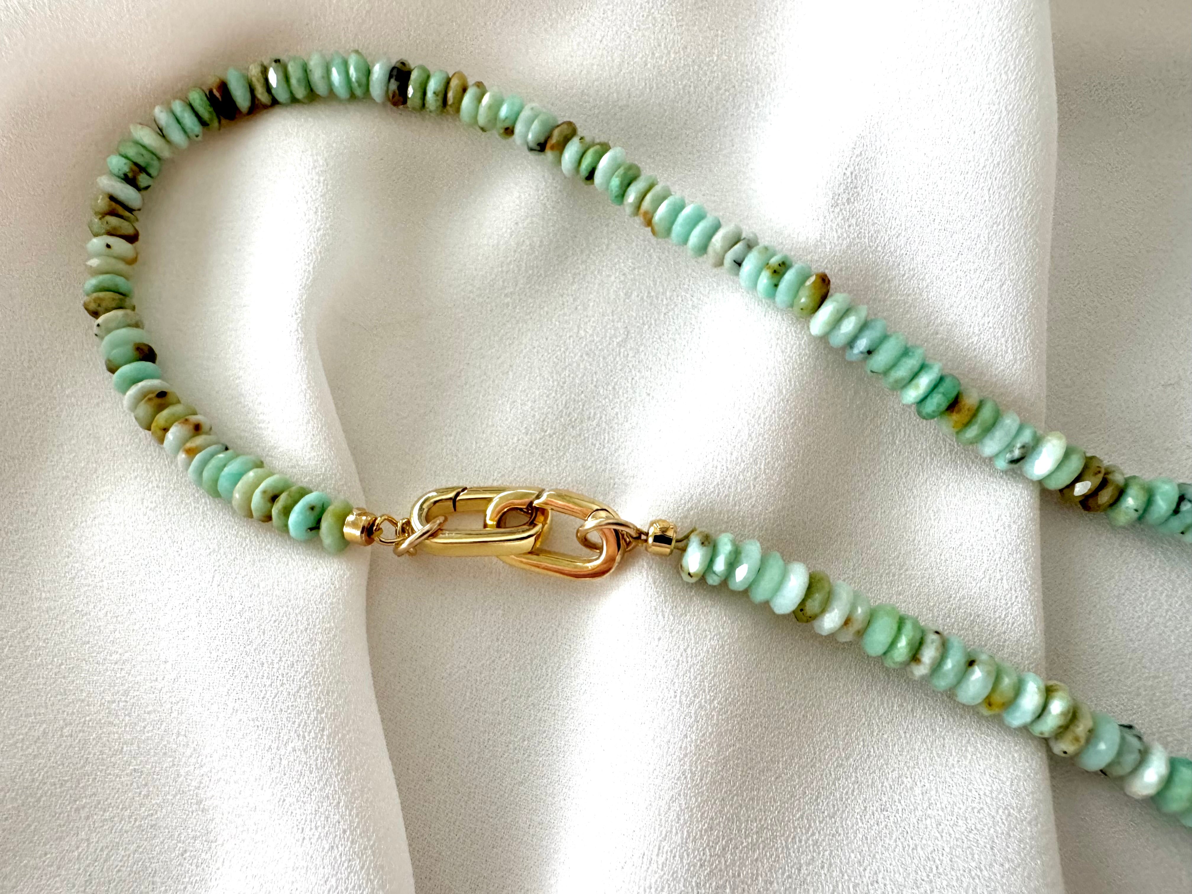 Real Beaded Amazonite Necklace with Large Gold Filled Clasp -