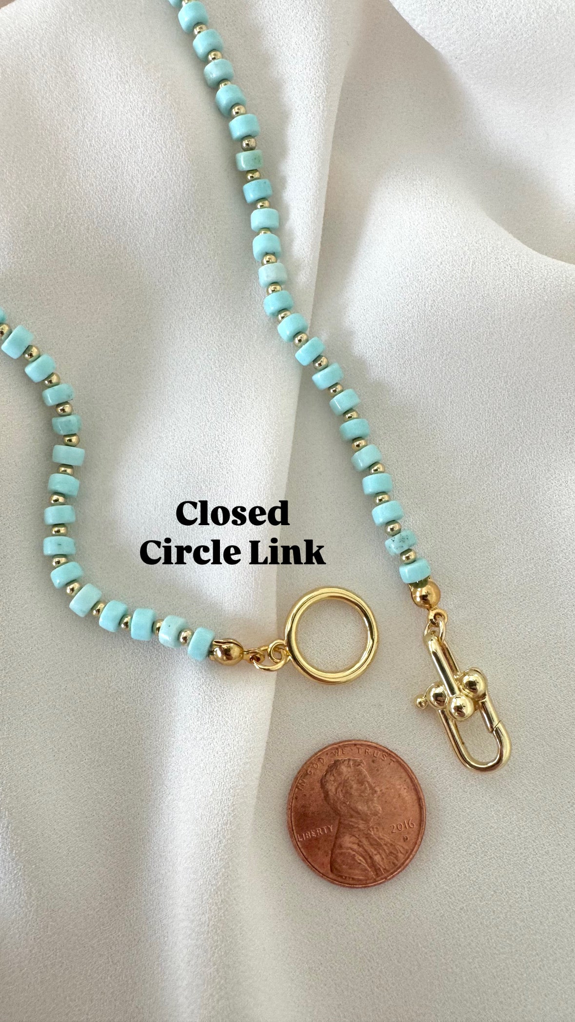 Real Beaded Turquoise Necklace with Large Gold Filled Clasp - December Birthstone