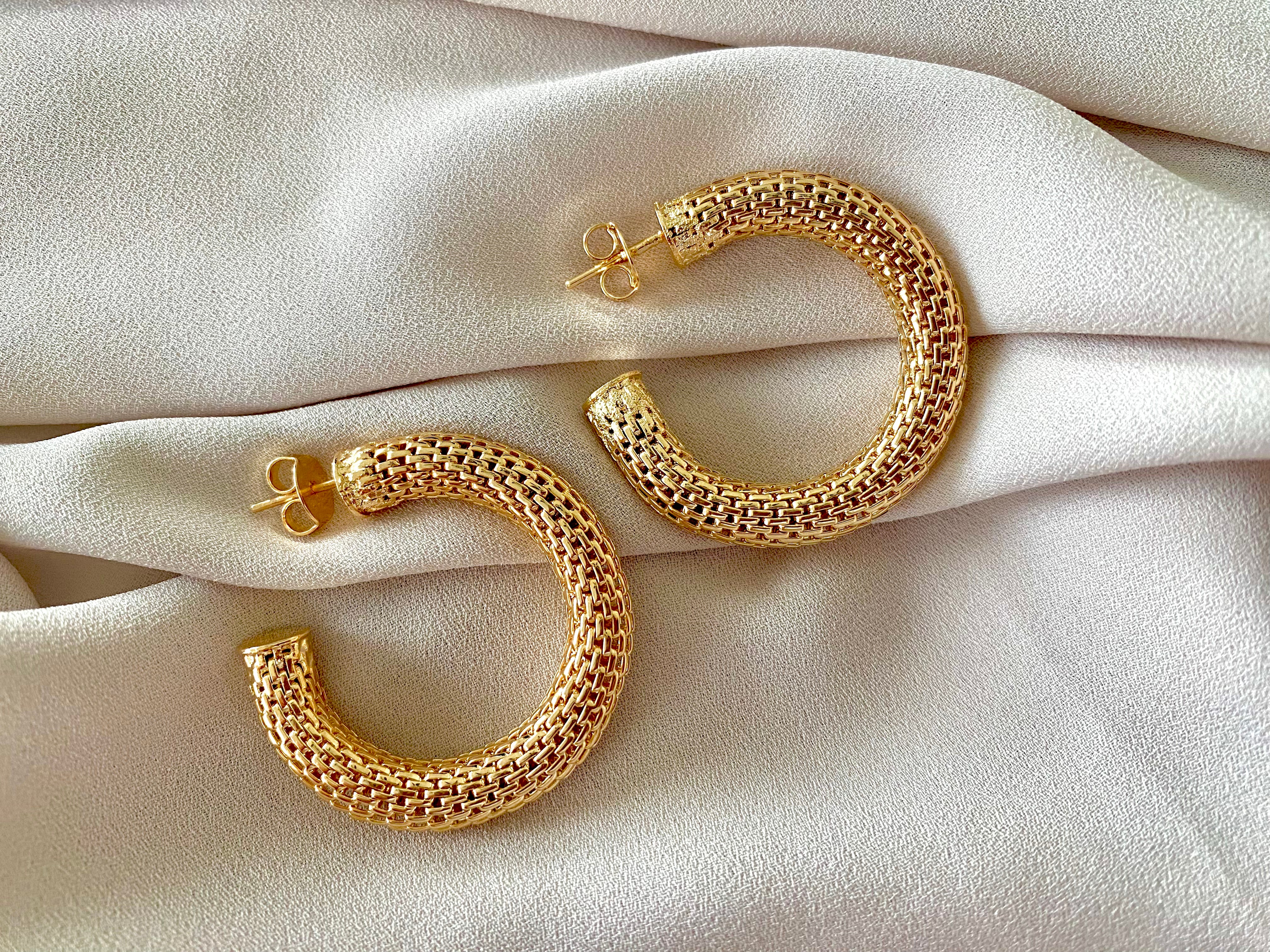 Chunky Woven Hoop Earrings - Gold Filled