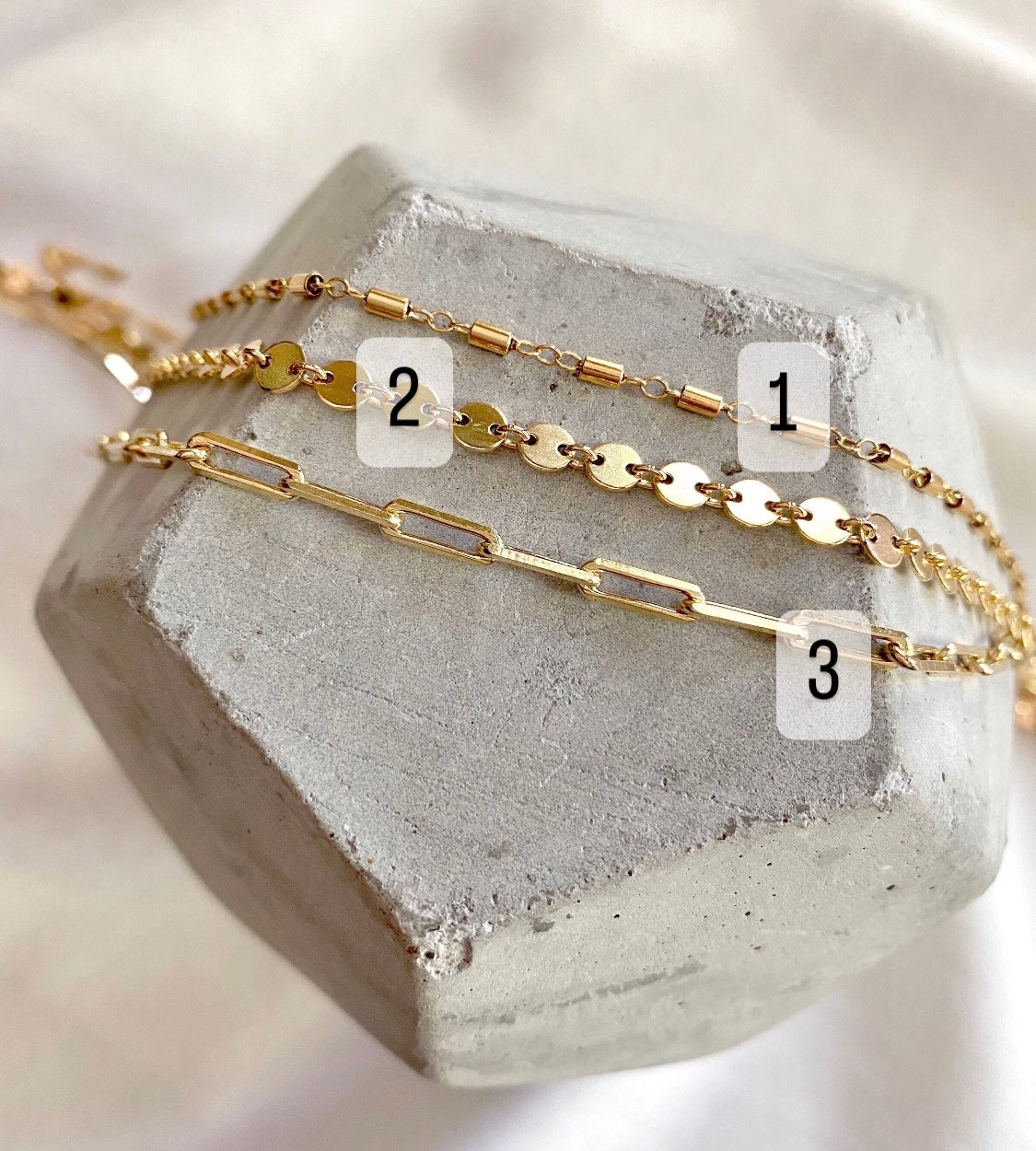 Gold Filled Layering Chain Necklaces - Paperclip Chain - Disc Chain - Cylinder Bars Chain