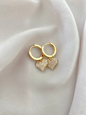 Gold FIlled Micro Pave Heart Huggies - Hoop Earrings with Heart Charms