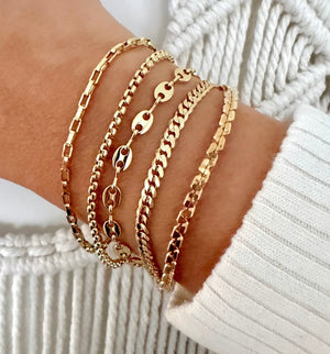 Gold Filled Stacking Bracelets Thick Rolo Chain Anchor Mariner Chain Rectangle Paperclip