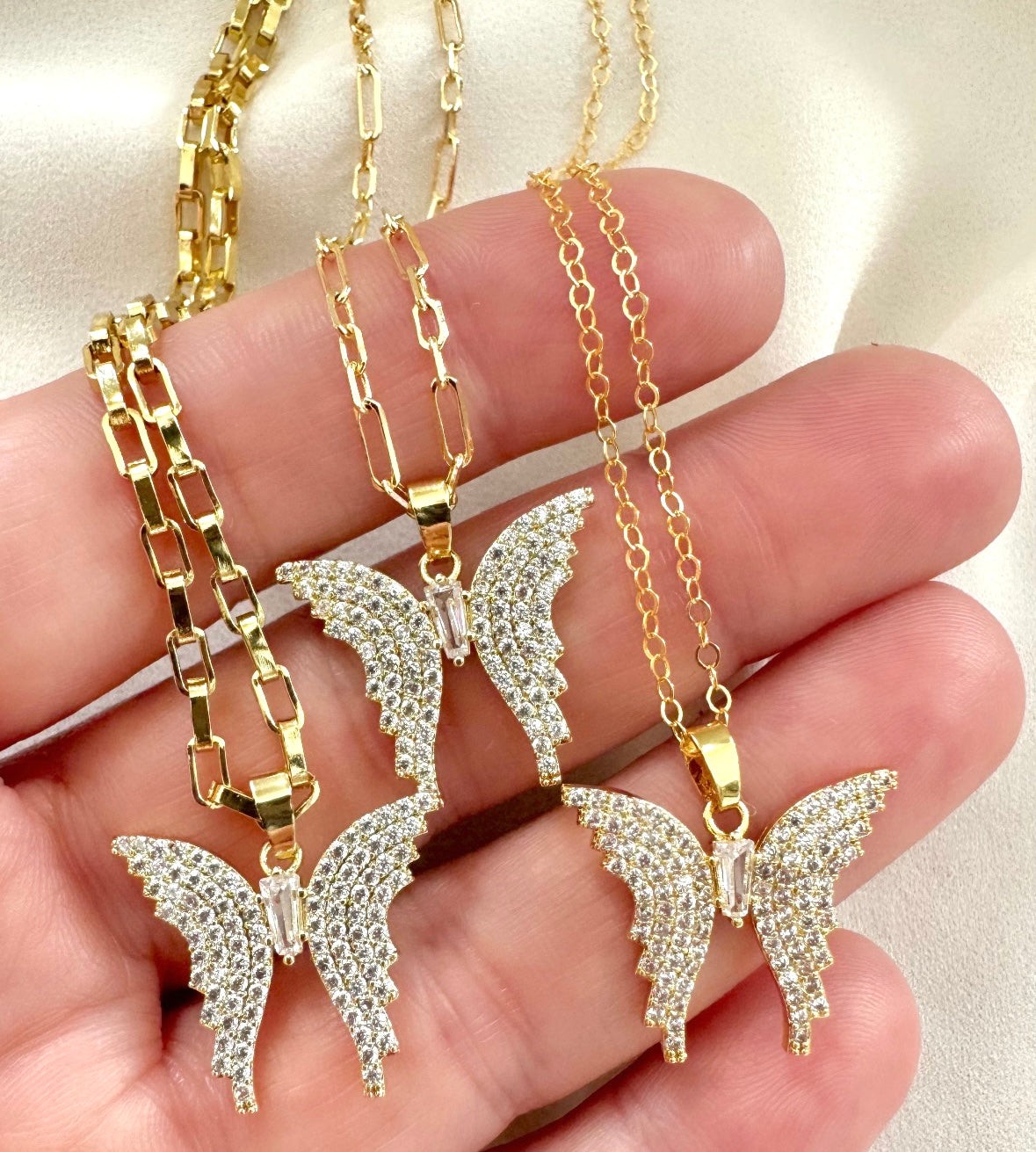 Gold Filled Micro Pave Butterfly Pendant Necklace - April Birthstone