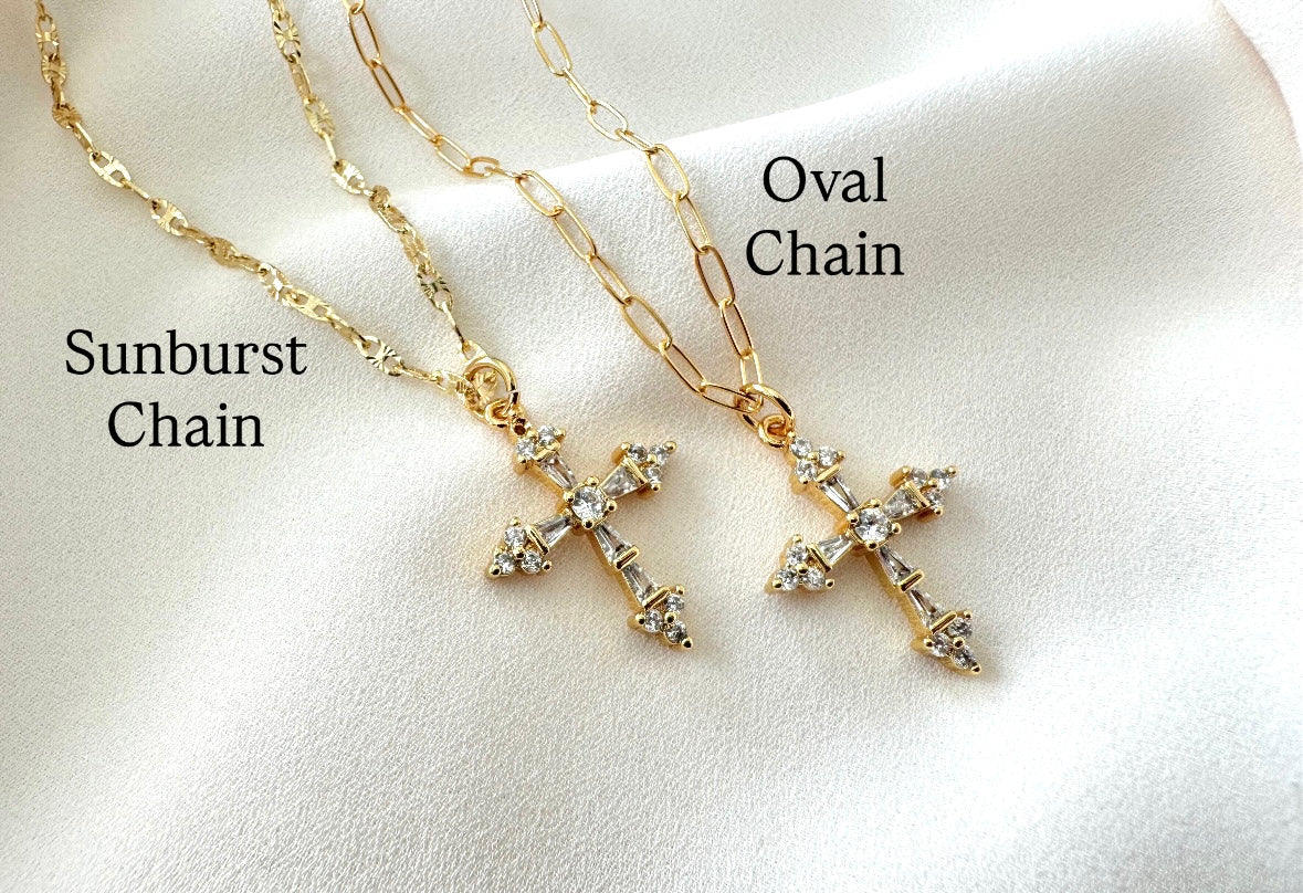 Gold Filled CZ Crystal Cross Pendant Necklace