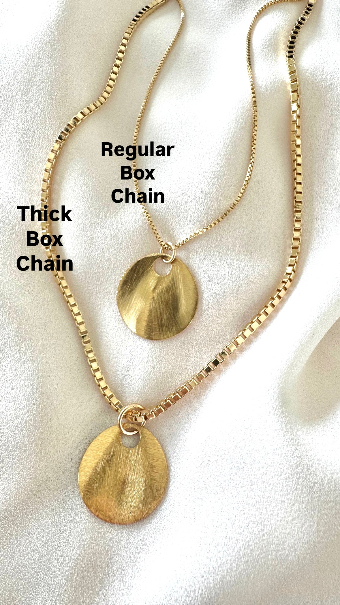 Gold Brushed Wavy Coin Necklace - Box Chain - Figaro Chain - Paperclip Chain