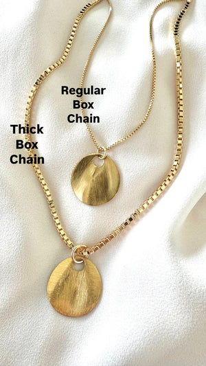 Gold Brushed Wavy Coin Necklace - Box Chain - Figaro Chain - Paperclip Chain